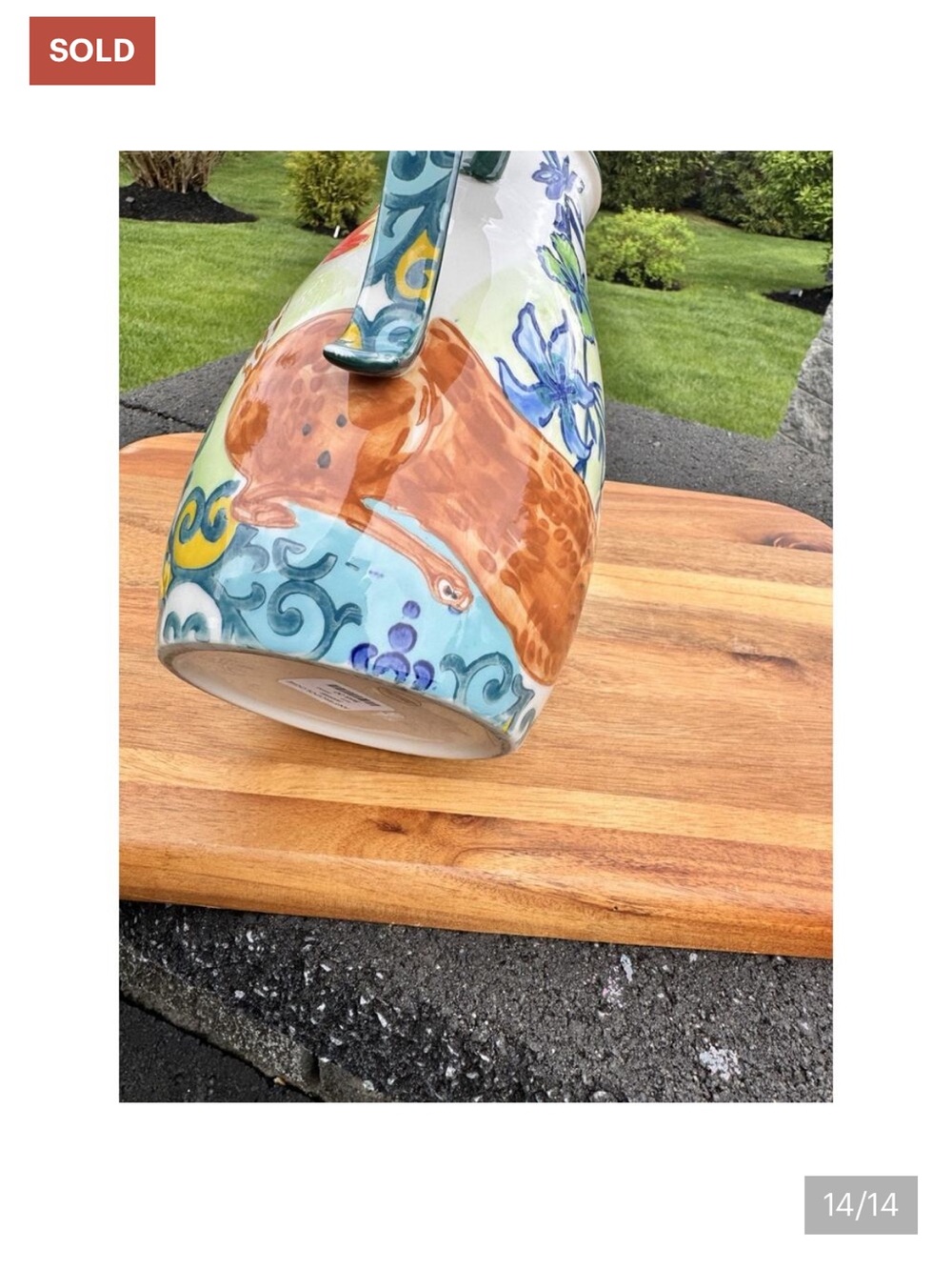 Anthropologie English Meadow Fox Hand-Painted Floral Ceramic Pitcher - Picture 12 of 12